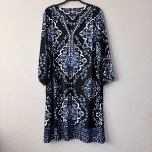 NWT Soft Surroundings Black Midi Dress Beaded Neckline Floral Print Casual XL